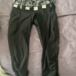 lululemon athletica Black Leggings with Floral Waistband